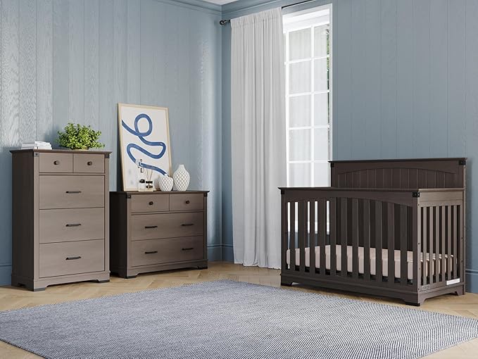 Child Craft Redmond Full Panel 4-in-1 Convertible Crib, Converts to Day Bed, Toddler Bed and Full-Size Bed, 3 Adjustable Mattress Positions, Non-Toxic, Baby Safe Finish (Dapper Gray)