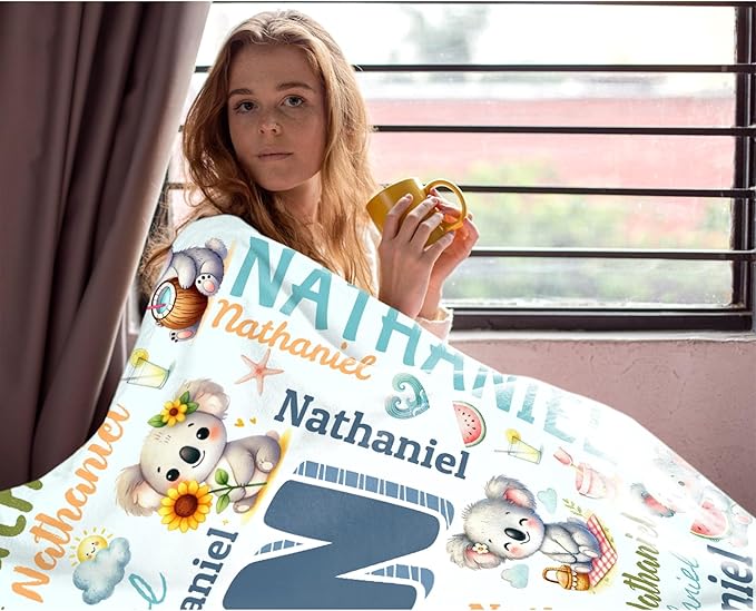Personalized Custom Koala Blanket Gifts for Kids Boys Girls with Name - Customized Koala Super Soft Lightweight Flannel Sheets Decor for Crib Nap Couch - 50"x60" for Teens