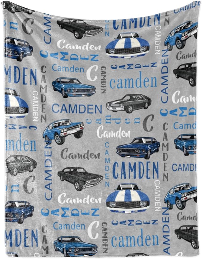 Personalized Car BlanketWith Name for Boys,Custom Name Blanket for Kids,Soft Flannel Car Toddler Blanket Customized Gift for Birthday Christmas Baby Shower Newborn Gift 60in X 80in 2-car Gray