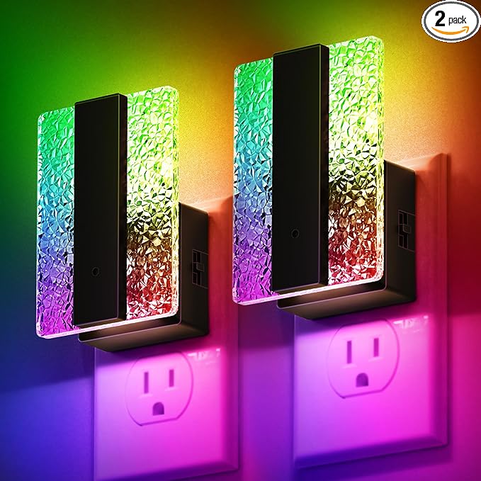 DORESshop LED Night Lights Plug Into Wall [2 Packs], Decorative Night Light with Dusk-to-Dawn Sensor, Color-Changing Nightlights with Slide Button, Night-Lights for Bathroom, Hallway, Christmas Gifts