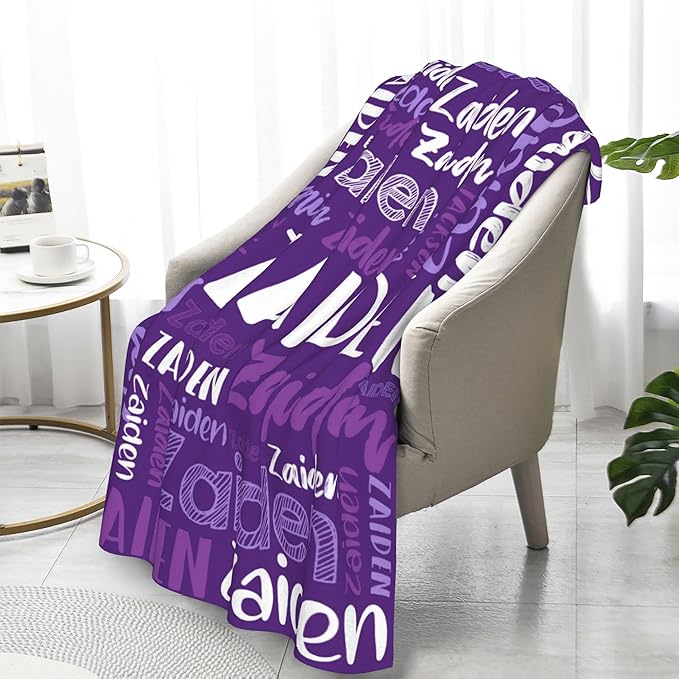 Dr.TOUGH Personalized Blankets with Name Customized Baby Blankets for Girls Boys Adults Monogrammed Blankets and Throws Christmas Birthday Mothers Fathers Valentines Day Gift (Purple,30''×40'')
