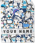Personalized Penguin Blanket for Girls - 40" x 50" Inches Cute Penguin Blankets for Kids - Blue Warm Lightweight Throws for Sofa, Crib & Bed