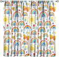 Boho Rainbow Curtains for Kids Nursery Colorful Floral Sun Star Clouds Pastel Bohemian Pattern Print Window Drapes for Girl Bedroom Living Room Kitchen Decor,2 Panel Set,63Wx72H Inch Blackout