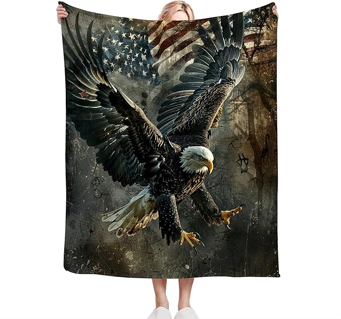 American Eagle Blanket Bald Eagle Throw Blanket Eagle Gifts and Decor Eagle American Flag Blanket for Girls Boys Women Men Kids Adults Soft Warm Cozy Fleece Blanket for Couch Sofa Bed 60"x50"