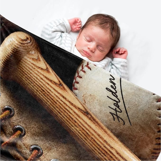 Custom Baby Soft Blanket: Personalized Bedding for Kids Baseball Ball Throw Blankets - Perfect Newborn Gift Infant Swaddling Blanket with Name 50x60inch
