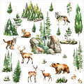 Woodland Animal Window Stickers Clings Watercolor Mountain Animal Tree Wall Decals Green Pine Tree Window Decals Forest Animals Wall Stickers Woodland Window Decoration for Bedroom Living Room