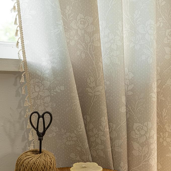 ENJOYBRIDAL Floral 96 Inch Curtains 2 Panel Set Light Camel Rustic Drapes Rod Pocket Bedroom Living Room Semi Sheer Window Curtain Panels Long Farmhouse Boho Chic Cute Window Treatments