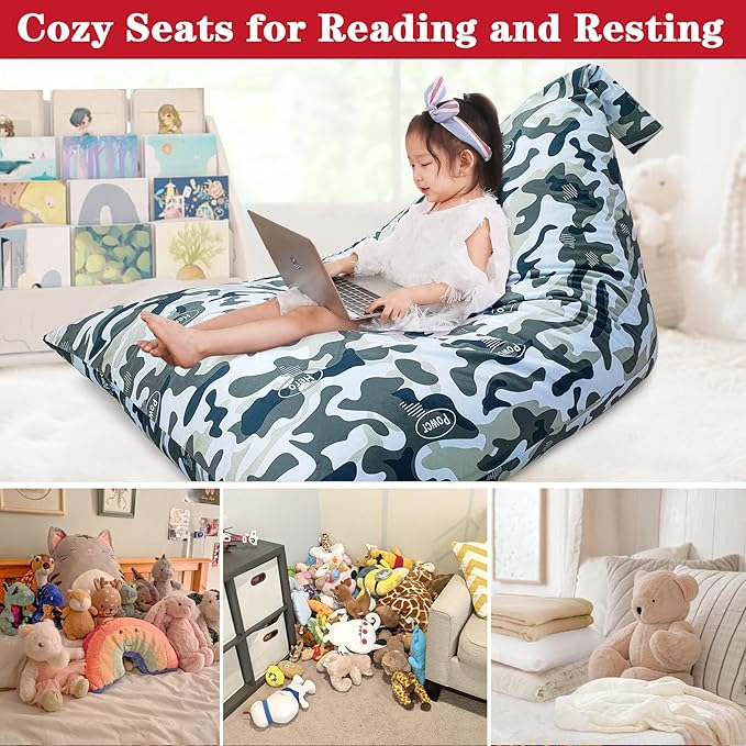Jorbest Stuffed Animal Storage, Soccer Stuffed Animal Bean Bag Storage, Bean Bag Chair Cover for Kids, Luxury Velvet Stuffie Seat - Cover ONLY (200 L/52 Gal)