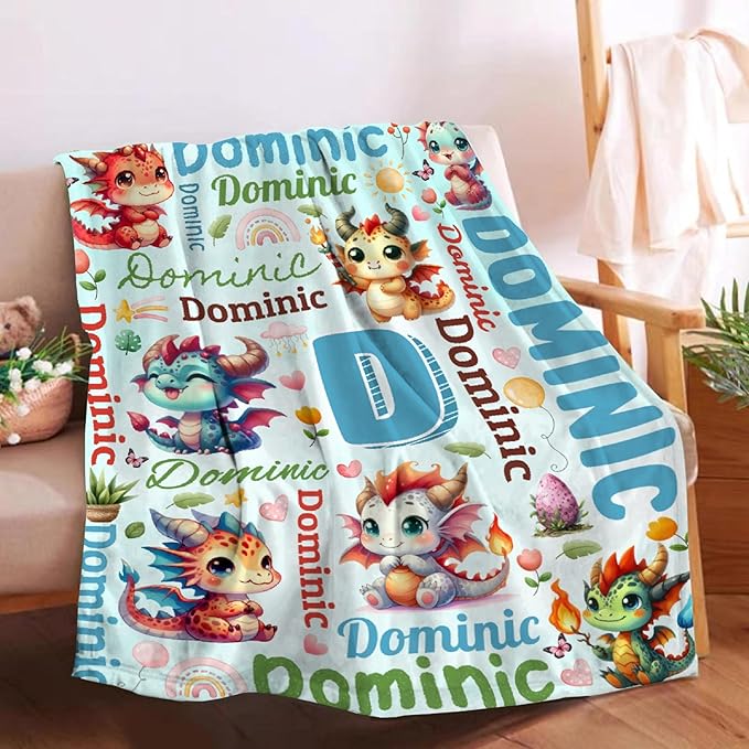 Personalized Custom Dragon Blanket Gifts for Kids Boys Girls with Name - Customized Dragon Super Soft Lightweight Flannel Sheets Decor for Crib Nap Couch - 60"x80" for Adult