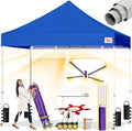 Tradesparker 10x10 Pop Up Canopy Tent,Commercial Movable Canopy with ApexCore LED & Rugged Casters-Instant Easy Setup Shelter Canopies with Weight Bags & Stakes for Oudoor Events Markets Vendors,Blue