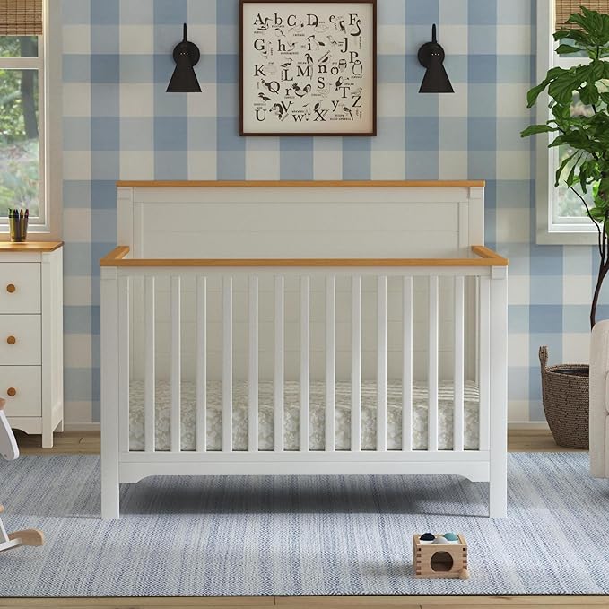 DaVinci Shea 4-in-1 Convertible Crib in Warm White and Honey, GREENGUARD Gold and FSC® Certified