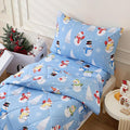 LONAVA Winter Twin Kids Comforter Set - 4 Pieces Twin Bedding Sets for Boys Girls Children, Ultra Soft Microfiber Bed in A Bag with Flat Fitted Sheets, Snowman