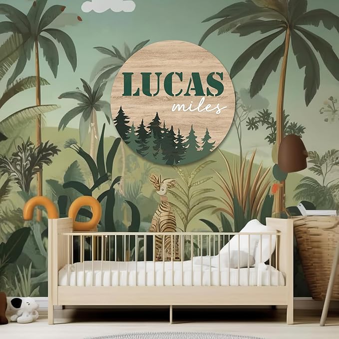 Chico Creek Signs Custom Nursery Sign, Woodland Theme Nursery Name Sign for Nursery Decor, Wall Art for Kids Room, Nursery Decor For Boys Room, Baby Shower Gifts, Newborn Gift (10""), Green