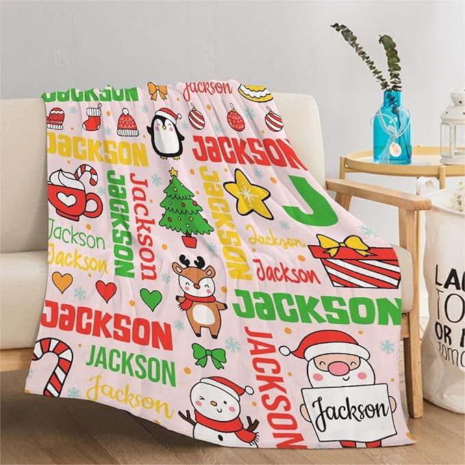 Custom Christmas Blanket | Personalized for Boys Girls | Plush Cozy Name Blanket | Christmas Decor | 60"x80"-Adults/Twin Size