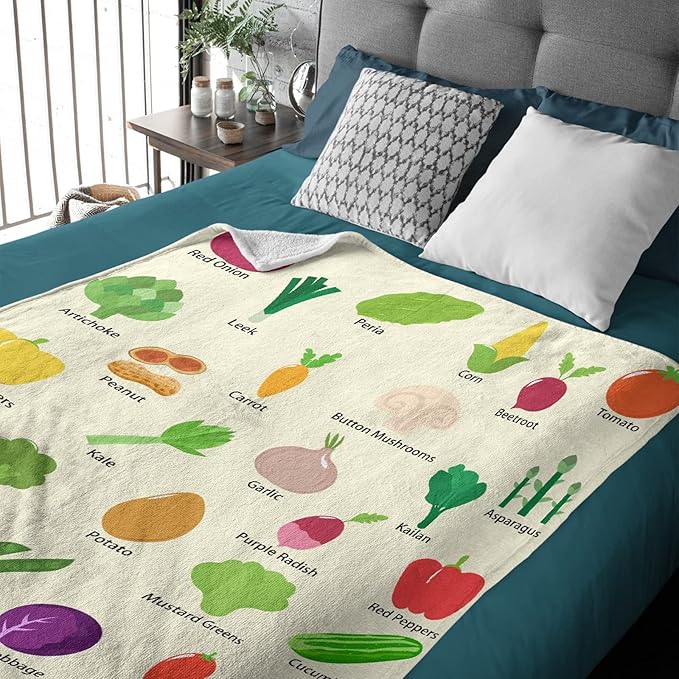 Thuswarm Colorful and Various Vegetables Flannel Blanket for Autumn Winter Gifts Warm Cozy Soft Funny Print Throw for Bed Couch Sofa 60”×50” Medium for Teen