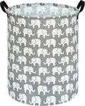 KUNRO Round Laundry Gift Basket Storage Hamper, Kids Toys and Clothes Storage Organizer Bins, Toy Shelf Basket with Handles for Room Decor (Elephant)