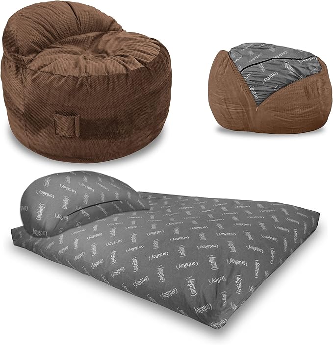 CordaRoy's NEST Gaming Bean Bag Chair-Convertible Bean Bag Chair -Washable Chenille Cover with Pockets for Remote, Controllers-for Living Room,Basement-Full Size-Espresso|Made in The USA