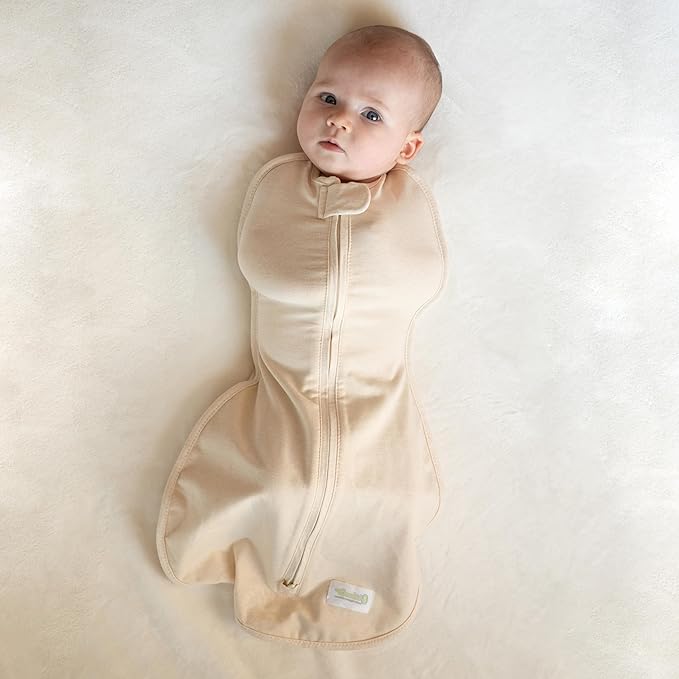 Woombie Original Baby Swaddling Blanket - Soothing, Cotton Zippered Swaddle - Wearable Newborn Blanket, Mint Alphabet, 14-19 lbs