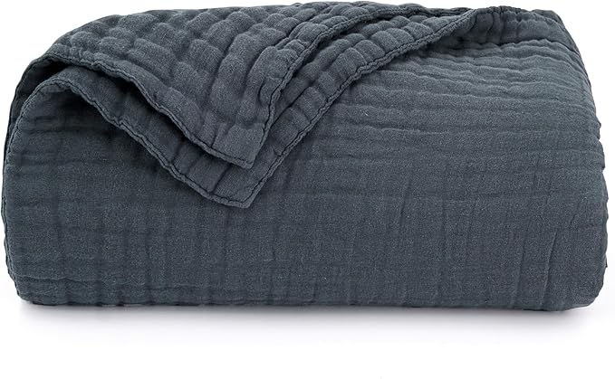 Love's cabin 6 Layer 100% Cotton Muslin Blanket, 60"x80" Twin Muslin Blanket for Couch Bed, Lightweight and Breathable Cotton Gauze for Adult, Dark Grey
