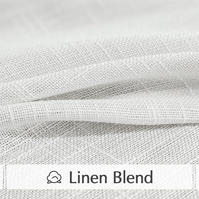 FMFUNCTEX Linen Semi Sheer White Curtains for Bedroom Living Room, Curtain Panels 63 Inch Length Sheer Linen Textured Window Drapes Farmhouse Light Filtering 2 Panels Rod Pocket