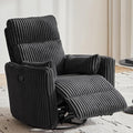 LINSY 360 Swivel Recliner Chair - Corduroy Nursery Glider Rocking Chair with 2 Pillows, Comfy High Back Adult Recliner for Small Spaces, Nursery Bedroom Living Room Reclining (Black)