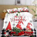 LUVIVIHOME 3PCS Christmas Comforter Set King Size, Funny Cute Gnome Bedding, Black & White Plaid Snowflake Xmas Merry Christmas Bedroom Decor for Kids Girls Boys Teens White Quilt, 2 Pillow Cases