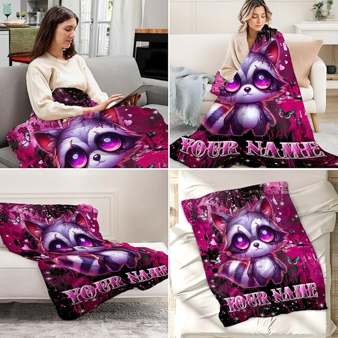 Custom Adults Blanket for Women - 60" x 80" Raccoon Blankets for Girls - Soft Plush Throw Stuff for Living Room, Home
