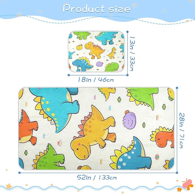 Beige Cute Dinosaur Cooling Baby Mattress Cover 28" x 52" Reusable Crib Bumper Pads for Baby&Toddler