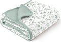 Konssy Muslin Baby Blankets for Girls Boys, 100% Cotton Crib Blanket for Infant Toddler, Super Soft and Lightweight Nursery Swaddling Wrap 40"x36" (Green Leaves)