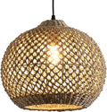 Rattan Pendant Light Fixture,13.77" Hand-Woven Water Plants Rattan Chandelier Boho Wicker Coastal Retro Ceiling Chandelier Lighting, Kitchen Island Farmhouse Dining Room Entryway Foyer1-Light
