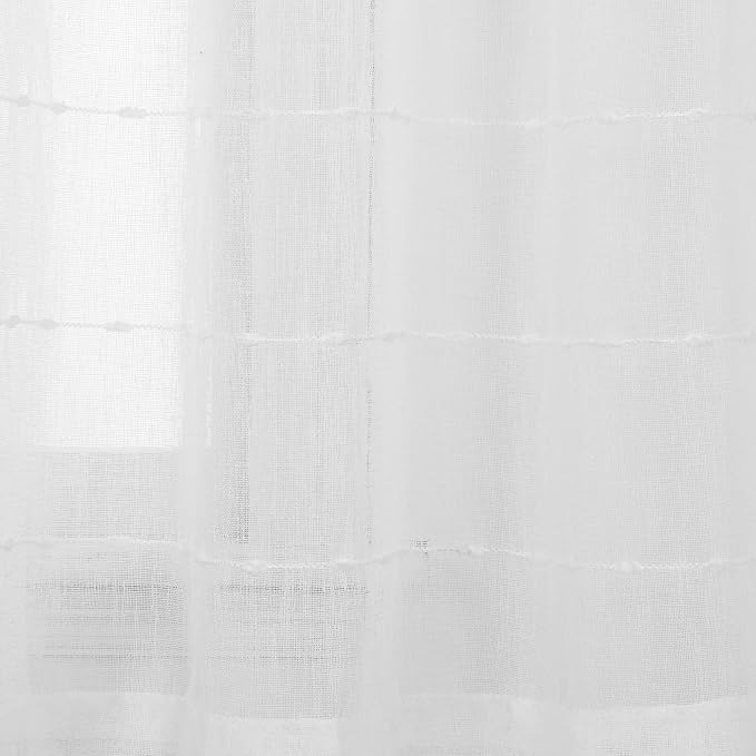Lush Decor Farmhouse Textured Grommet Sheer Window Curtain Panel Pair, 38"W x 120"L, Bleach White
