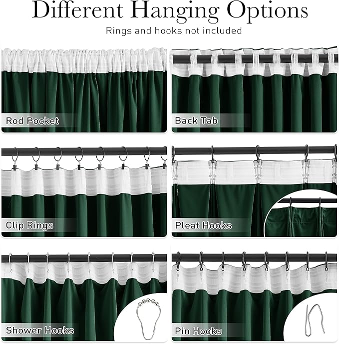 StangH Dark Green Curtains Velvet for Bedroom, Christmas Home Decoration Back Tab Rod Pocket Thermal Blackout Drapes for Villa Hall Sliding Door, Privacy Room Dividers, W52 x L108, 2 Panels