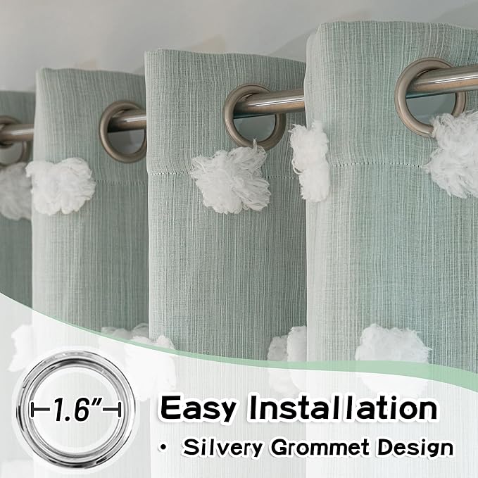 MYSKY HOME 90 Inches Long Aqua Curtains for Living Room Nursery Curtains for Bedroom Double Layer Curtains White Pom Pom Sheer Curtains for Dining Room Grommet Room Darkening Window Panels W52 X L90