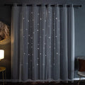 Kinryb Sheer Overlay Curtains for Girls Bedroom,84 Inches Grey Panle,2 Free Tiebacks Double Layer Curtains for Bedroom,Star Cutout Panle for Kids Room(52W*84L Inches,2 Panel Greyish White)