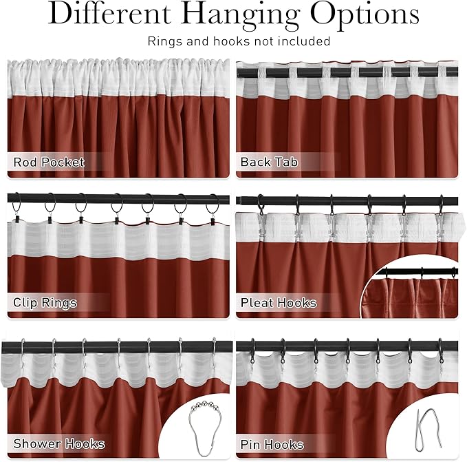StangH Rust Red Theater Curtains, 120 inches Light Blocking Thermal Insulated Window Drapes for Living Room Privacy Room Divider Curtains, W52 x L120, 2 Panels