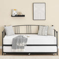 GarveeHome Daybed with Trundle, Sturdy Metal Day Bed with Steel Slat Support, Trundle Bed Twin with Arched Headboard, SofaBed for Living Room, Bedroom and Guest Room, Black