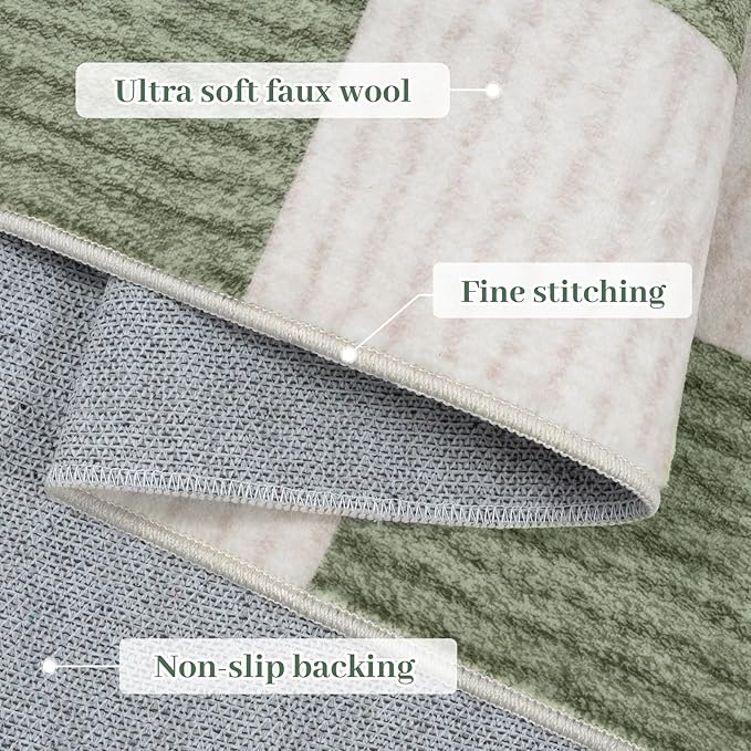 LIVEBOX 3x5 Washable Area Rug Checkered, Non-Slip Small Entryway Rug Green Farmhouse Neutral Classic Geometric Boys Rug for Bedroom Room Low-Pile Carpet for Indoor Kitchen Bathroom(Sage Green 3'x5')