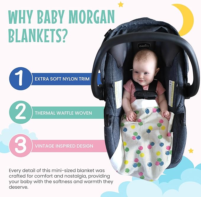 Thermal Waffle Knit Baby Blanket - Soft Breathable Mini Blanket for Newborns and Infants - Toddler Blankey for Strollers, Travel, Naptime and More - 18" x 20" (Balloon Multi, Nylon Trim)