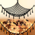 Stuffed Animal Net or Hammock with Light,Yewiwin Macrame Hanging Net Hammock for Stuffed Animal Toy Storage Organizer Boho Decor Room Holder for Nursery Play Room Bedroom (Black(55"*55"*72"))