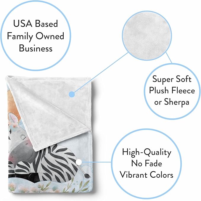 Custom Baby Blankets with Name | Personalized Zebra Newborn Blanket for Baby Girl and Baby Boy | Unisex Warm Soft Sherpa Swaddle Blanket Minky | (Zebra, Sherpa 50"x60")
