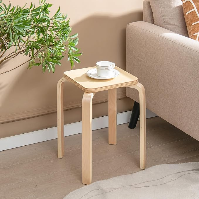GOFLAME Stackable Wooden Stools Set of 4, Backless Chairs with Square Top, Anti-Slip Felt Mats, Portable Seating for Classroom, Office, Dinning Room, Living Room, Kitchen, Bar Counter, Assorted Color