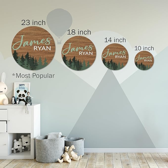 Chico Creek Signs Custom Nursery Sign, Woodland Theme Nursery Name Sign for Nursery Decor, Wall Art for Kids Room, Nursery Decor For Boys Room, Baby Shower Gifts, Newborn Gift (14""), Green
