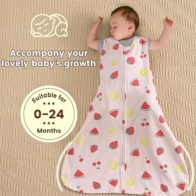 PHF Soft Baby Sleep Sack 6-12 Months 100% Organic Cotton Wearable Blanket, 2-Way Zipper 0.5 TOG Toddler Sleeping Sack 3 Pack, Comfy Sleep Bag for Baby Boys Girls, Lemon (Medium)