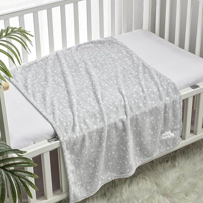 CREVENT 2Pcs 30''X40'' Cute Cozy Fluffy Warm Baby Blankets for Infants Toddlers' Bedding Crib Cot Stroller - Grey Cloud + Minky Unicorn