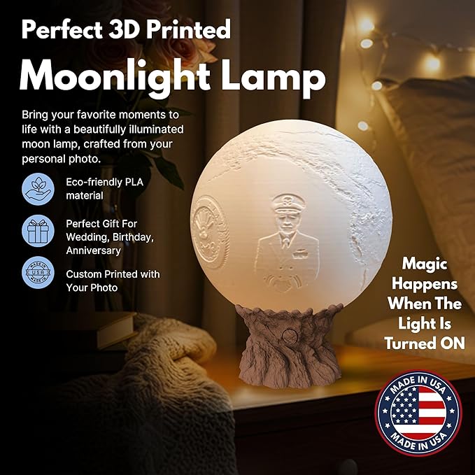 Personalized U.S. Navy Moon Lamp with Custom Photo & Text - Custom Army Moon Night Light with U.S. Navy Logo - Gift for Sailors, Veterans, Soldiers & Military Families