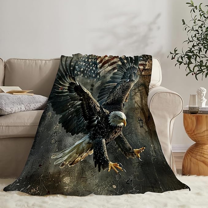 American Eagle Blanket Bald Eagle Throw Blanket Eagle Gifts and Decor Eagle American Flag Blanket for Girls Boys Women Men Kids Adults Soft Warm Cozy Fleece Blanket for Couch Sofa Bed 60"x50"