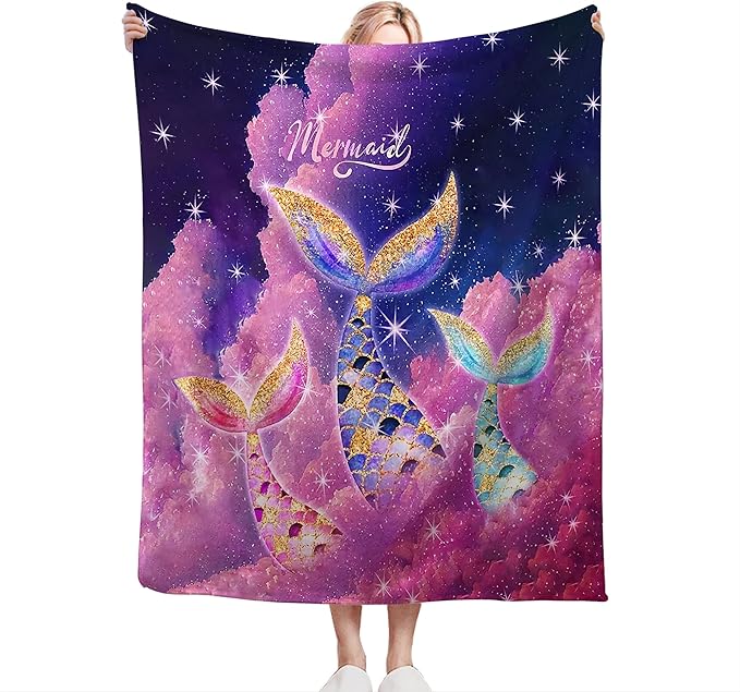 Mermaid Blanket Pink Mermaid Gifts for Girls Boys Woman Kids Lover Throw Blankets Soft Blanket Warm Fleece Flannel Plush Blankets for Bed Sofa Couch 60"x80"