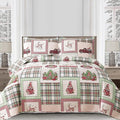 Christmas Bedding Set King Quilt Bedspread Coverlet,Plaid Patchwork Christmas Quilt Bedding Holiday Xmas Bedspread Lightweight Reversible Gnome Santa Claus Home Festival Decor