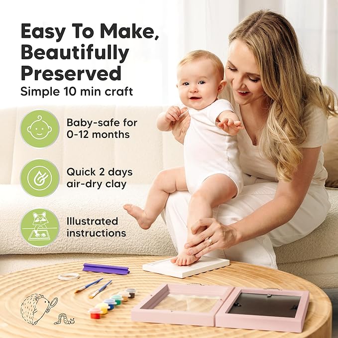 KeaBabies Personalized Baby Hand and Footprint Kit, Quick Dry Clay - Newborn Keepsake Feet and Handprint Kit, Nursery Picture Frame, New Mom Gifts for Baby Showers & Registry (Petal Pink)