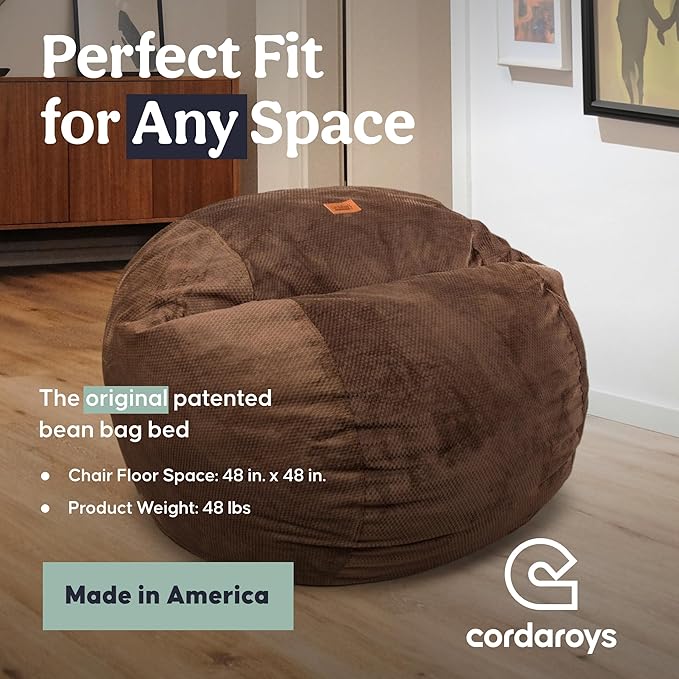 CordaRoy's Chenille Bean Bag-Convertible Bean Bag Chair-Machine-Washable Chenille Fabric Cover-for Basement,Living Room,Game Room,Dorm & More - Queen Size - Espresso | Made in The USA